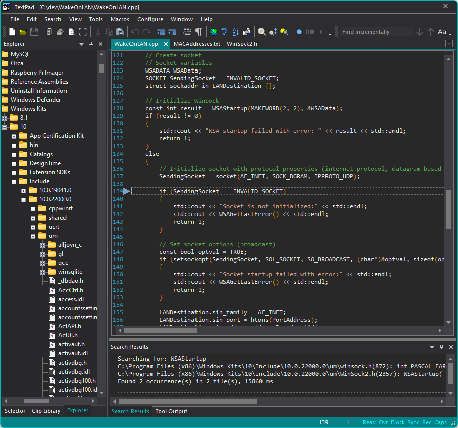 comparing files with TextPad